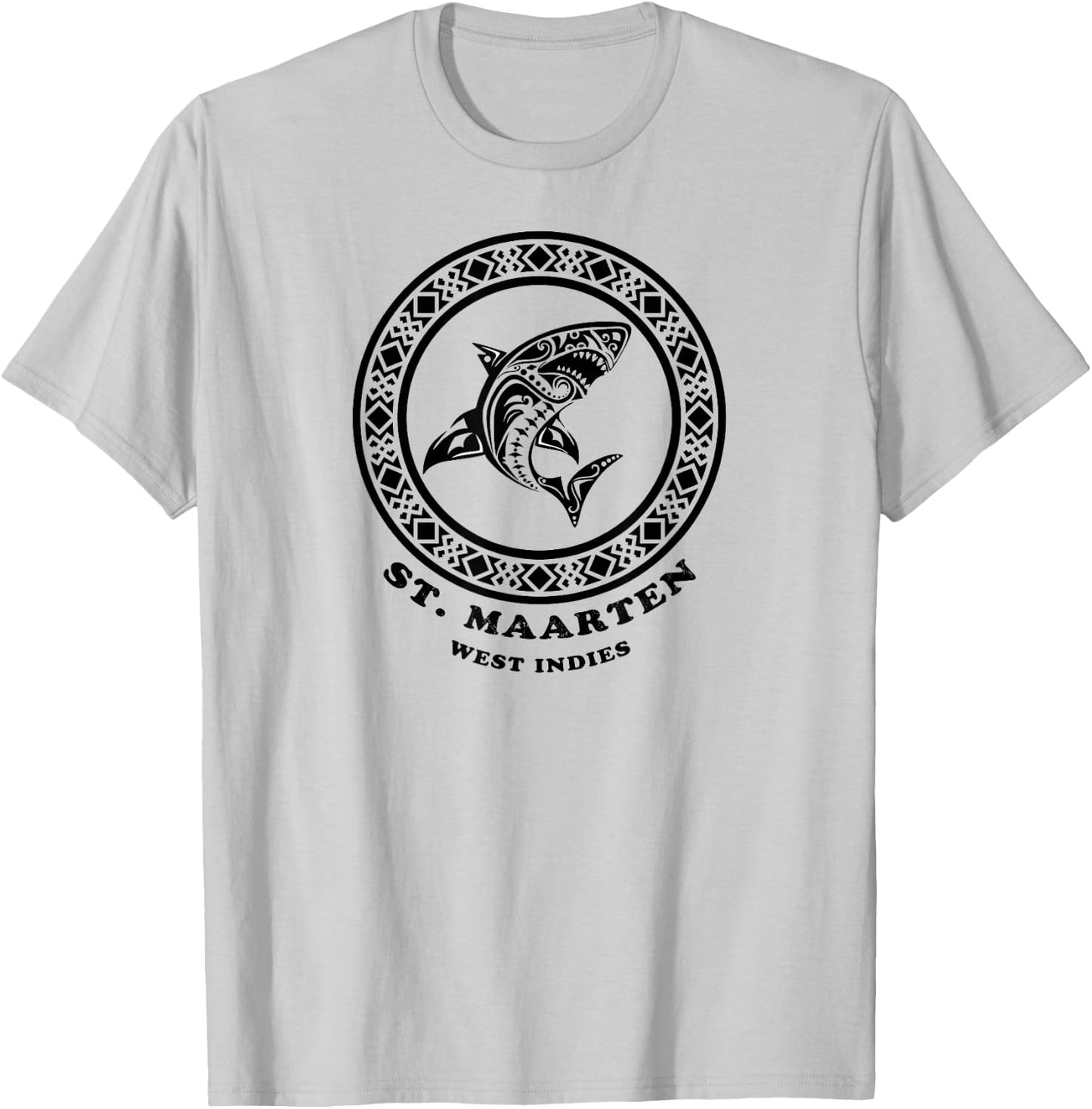 St. Maarten, West Indies Vintage Retro Tribal Shark Vacation T-Shirt - T-Shirt | Ash