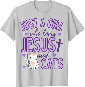 Just A Girl Who Loves Jesus and Cats Christian Funny Cute T-Shirt - T-Shirt | Ash