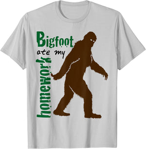Bigfoot Ate My Homework Funny for Sasquatch Lovers T-Shirt - T-Shirt | Ash