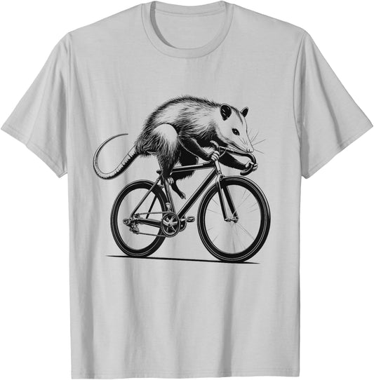 Opossum Possum Riding Bike Biker Bicycle Lover Biking T-Shirt - T-Shirt | Ash