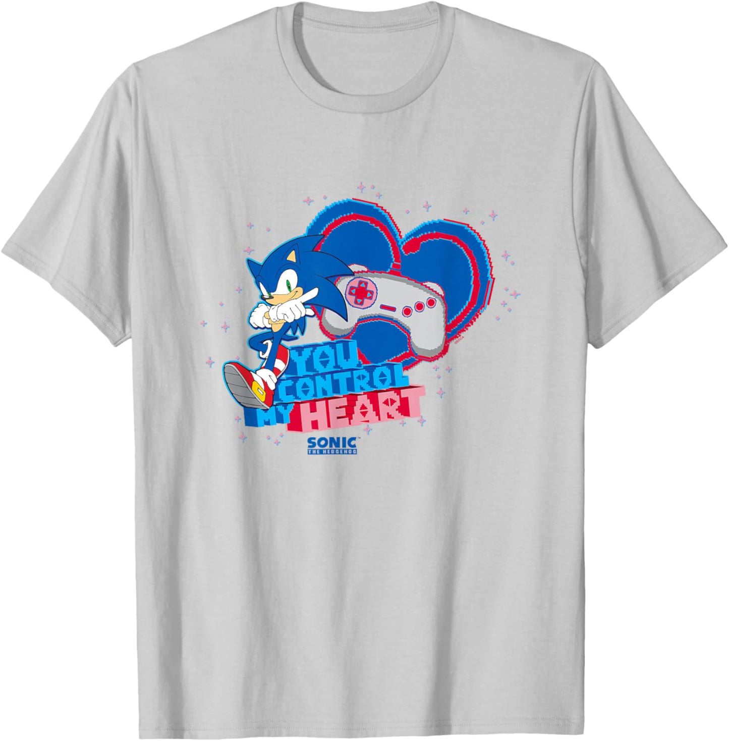 Sonic The Hedgehog Valentine's Day You Control My Heart Logo T-Shirt - T-Shirt | Ash