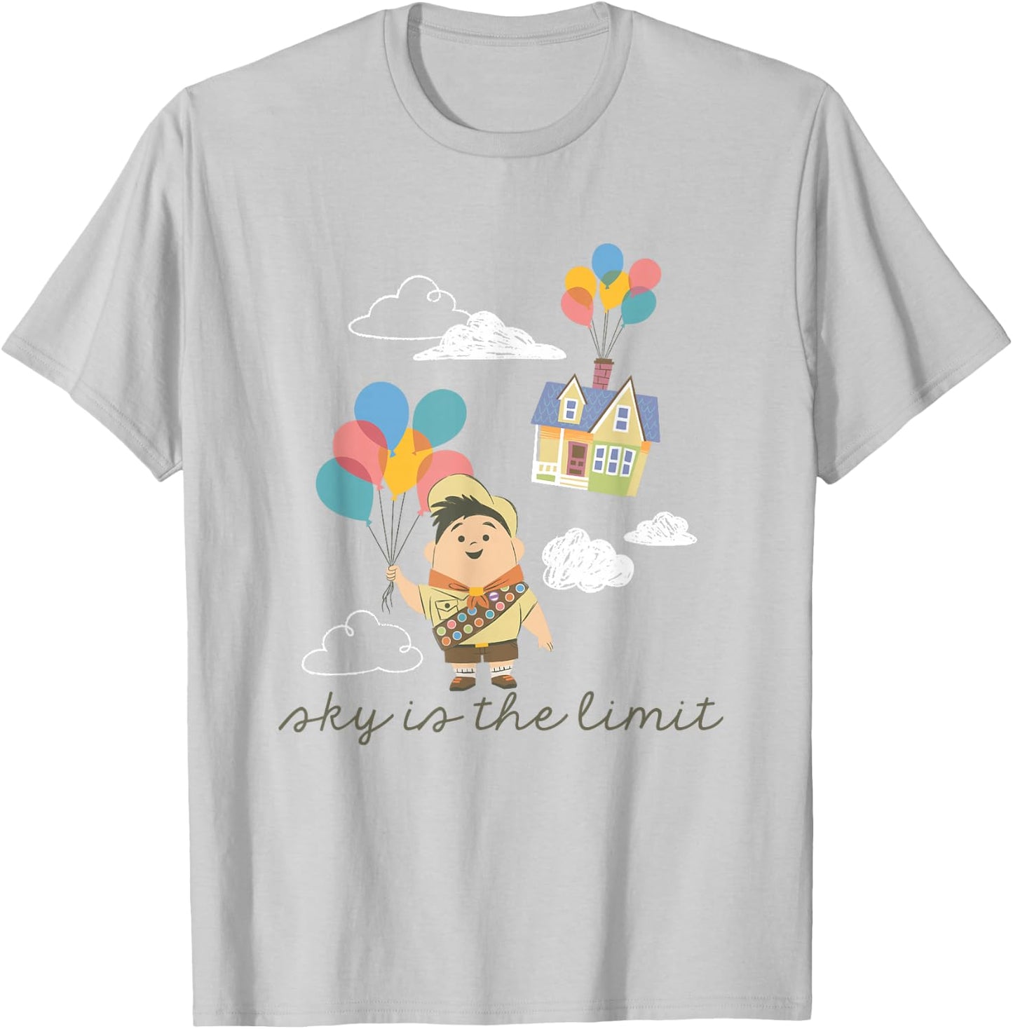 Disney Pixar Up Cute Russell Sky Is The Limit Big Chest Logo T-Shirt - T-Shirt | Ash