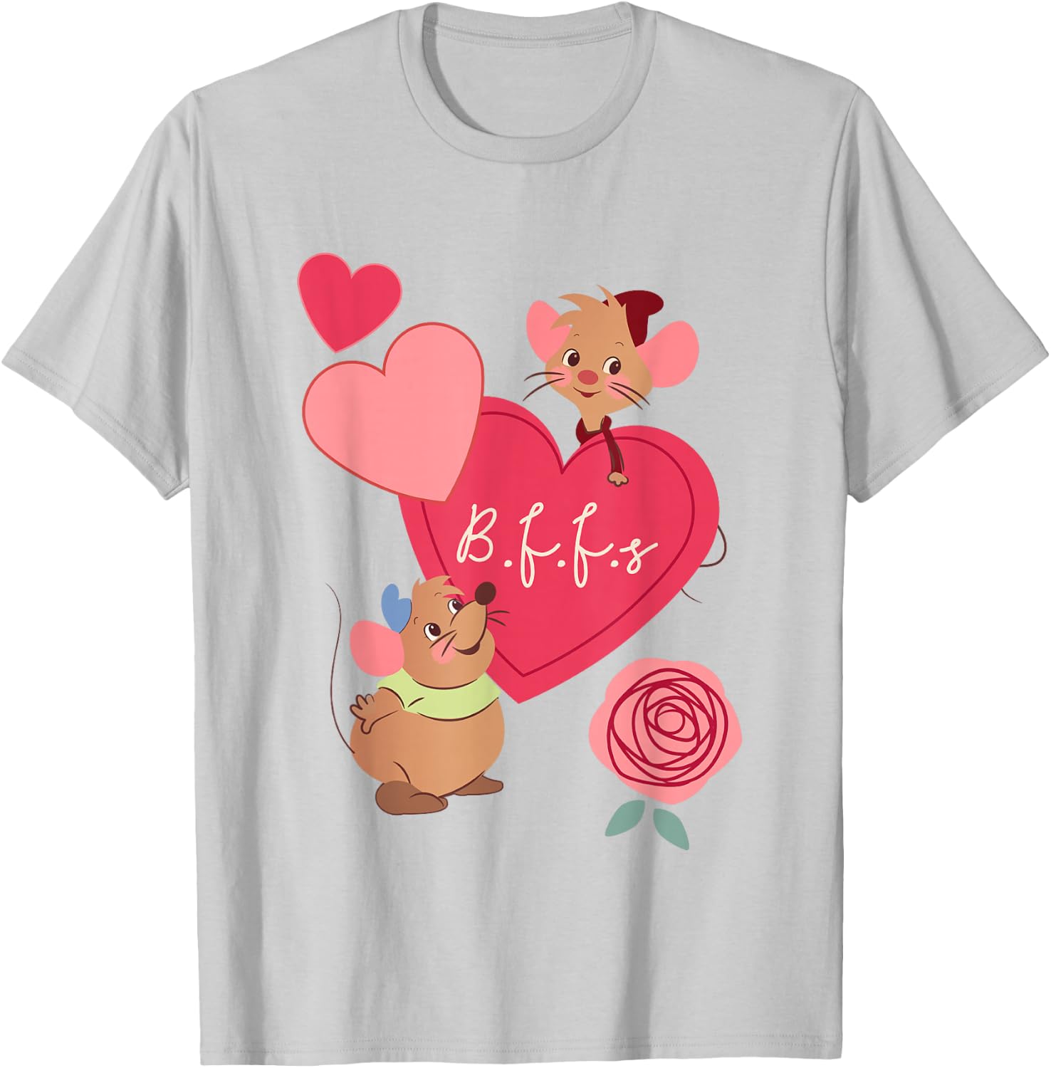 Disney Cinderella Valentine's Day Gus Jaq Bffs Chest Poster T-Shirt - T-Shirt | Ash