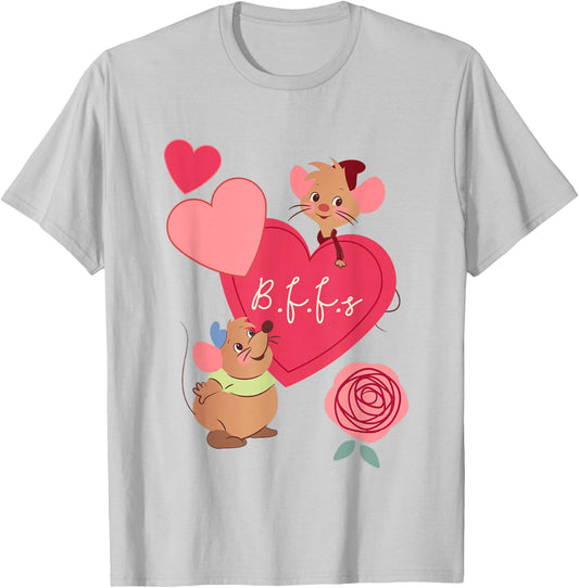 Disney Cinderella Valentine's Day Gus Jaq Bffs Chest Poster T-Shirt - T-Shirt | Ash
