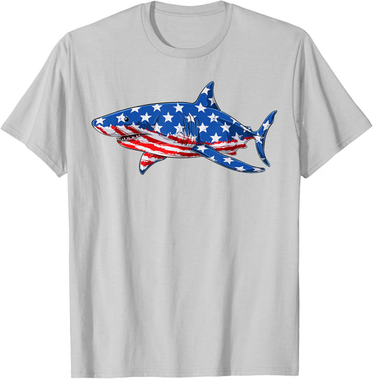 Shark 4th Of July Funny American Patriotic USA Kids Men T-Shirt - T-Shirt | Ash