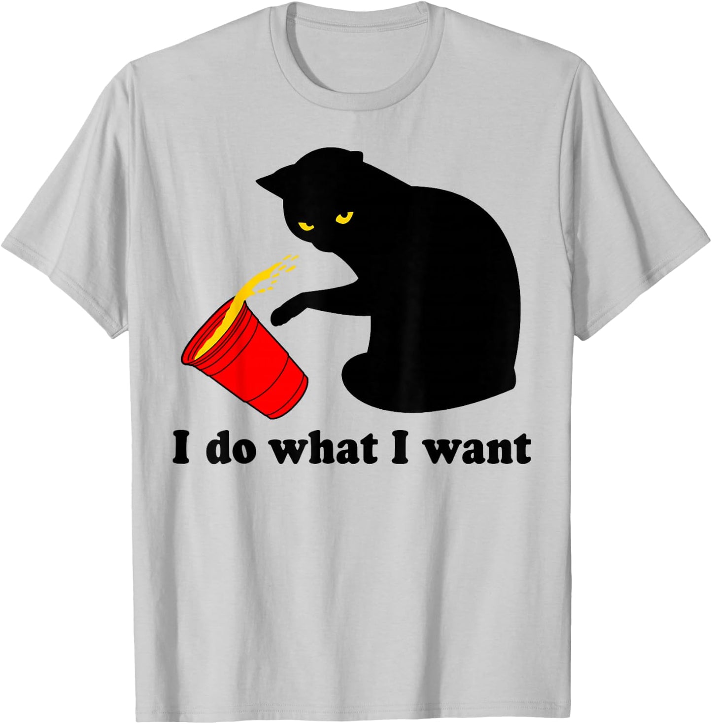 Do What I Want Black Cat Red Cup Funny Graphic XL Dark Heather T-Shirt - T-Shirt | Ash