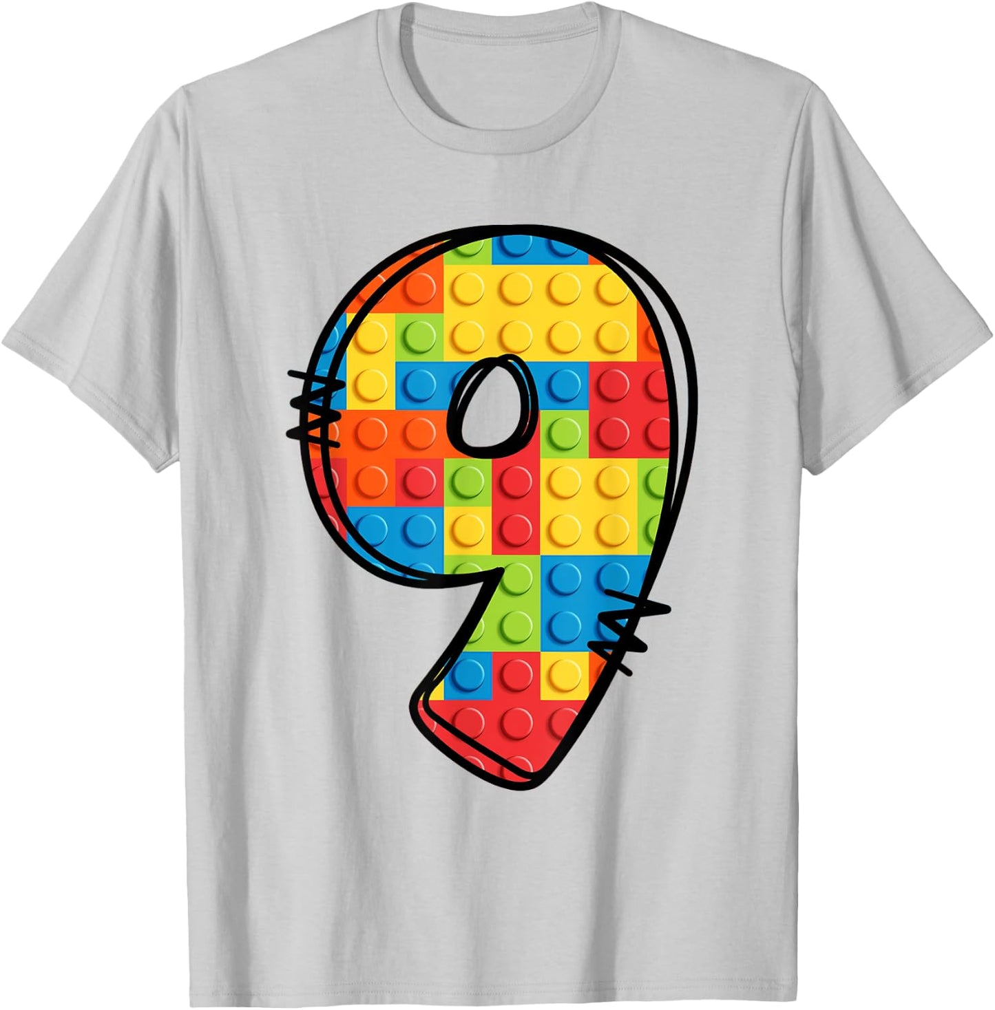 9 Year Old Blocks Building Master Builder 9th Birthday T-Shirt - T-Shirt | Ash