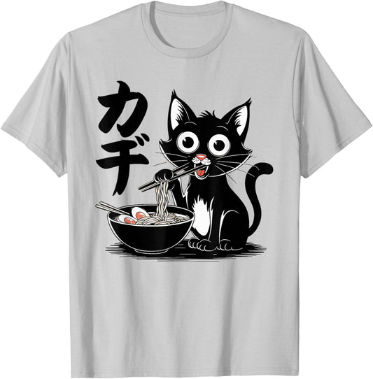 Funny Cat Ramen Noodle Japanese Kawaii Anime Otaku Style T-Shirt - T-Shirt | Ash