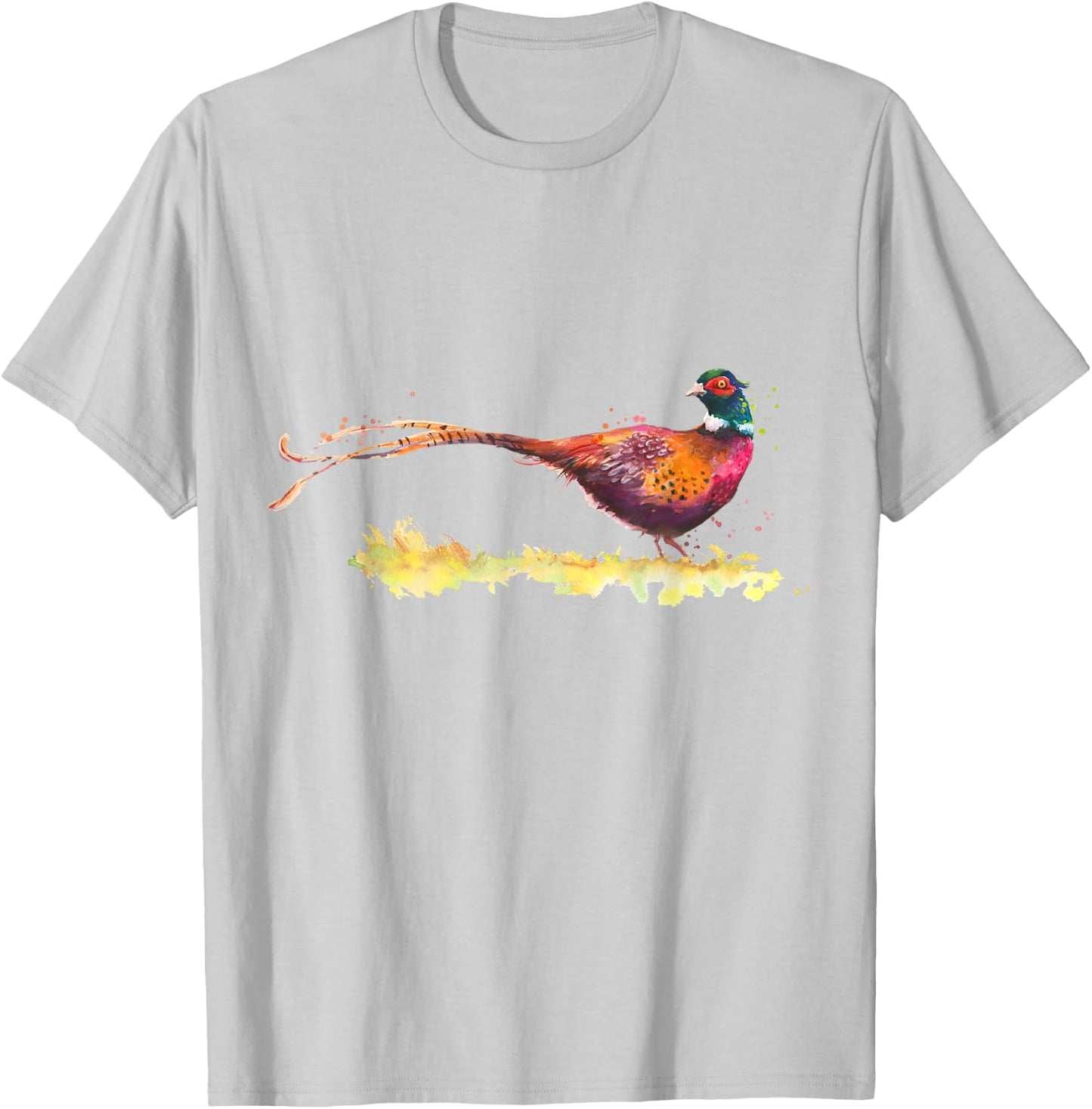 Watercolour Pheasant Drawing Bird Pheasant Watercolour T-Shirt - T-Shirt | Ash