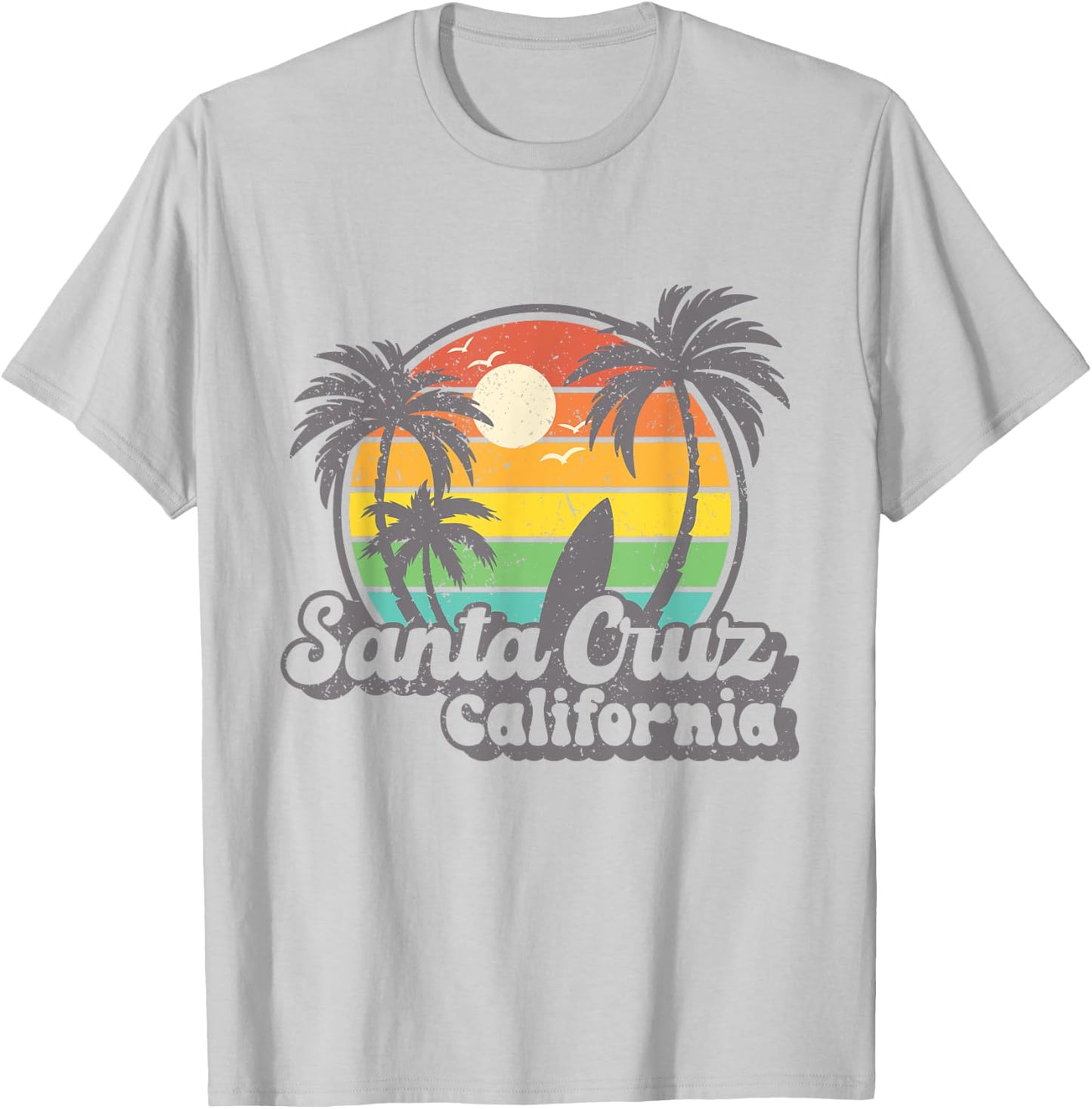 Retro Vintage Surfing & Skateboard Graphic Design Santa Cruz T-Shirt - T-Shirt | Ash
