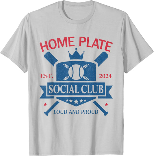 Funny Baseball Home Plate Social Club T-Shirt - T-Shirt | Ash