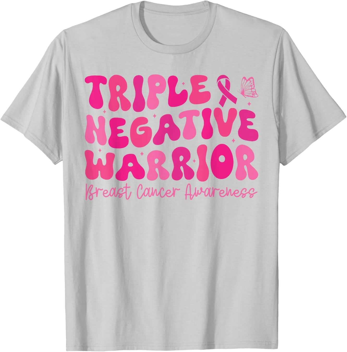 Groovy Triple Negative Warrior Breast Cancer Awareness Month T-Shirt - T-Shirt | Ash
