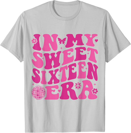 In My Sweet Sixteen Era Groovy Retro Boys Girl 16th Birthday T-Shirt - T-Shirt | Ash