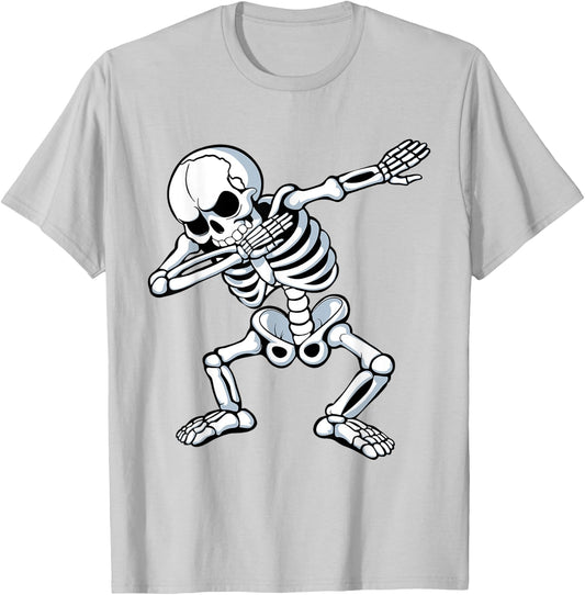 Dabbing Skeleton Spooky Dab Dancing Men Kids Boys Halloween T-Shirt - T-Shirt | Ash