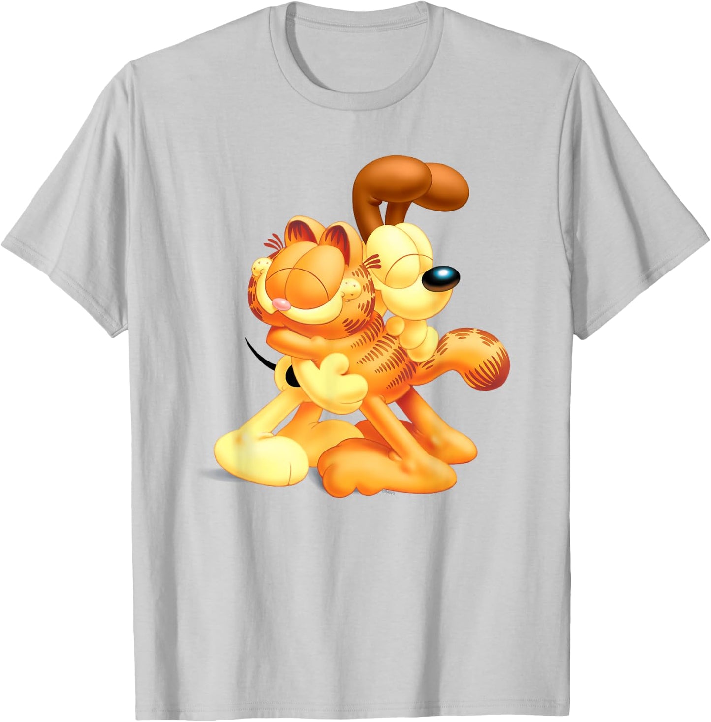 Garfield & Odie 3D Hugging Cute Cartoon Cat and Dog T-Shirt - T-Shirt | Ash