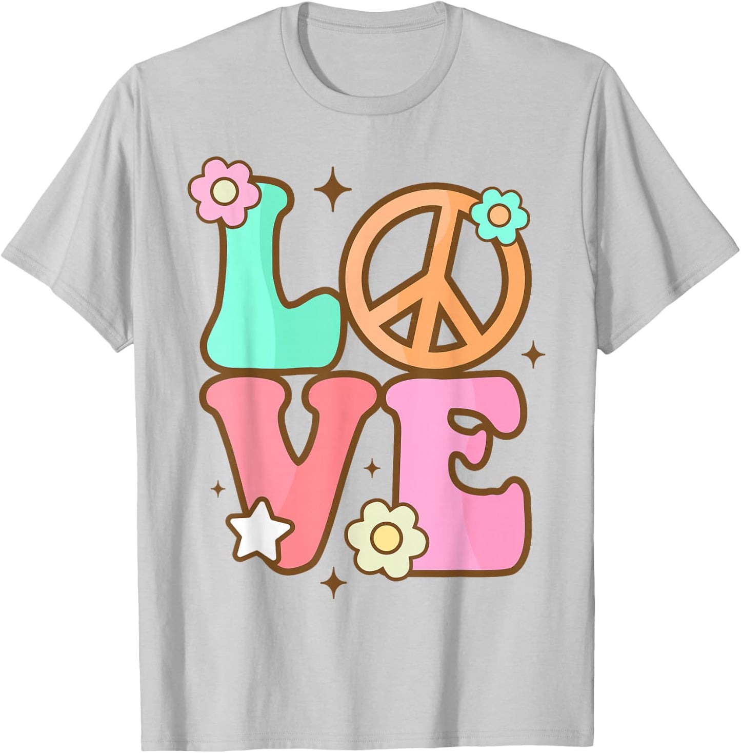 Peace Sign Love 60s 70s Costume Groovy Hippie Theme Party T-Shirt - T-Shirt | Ash