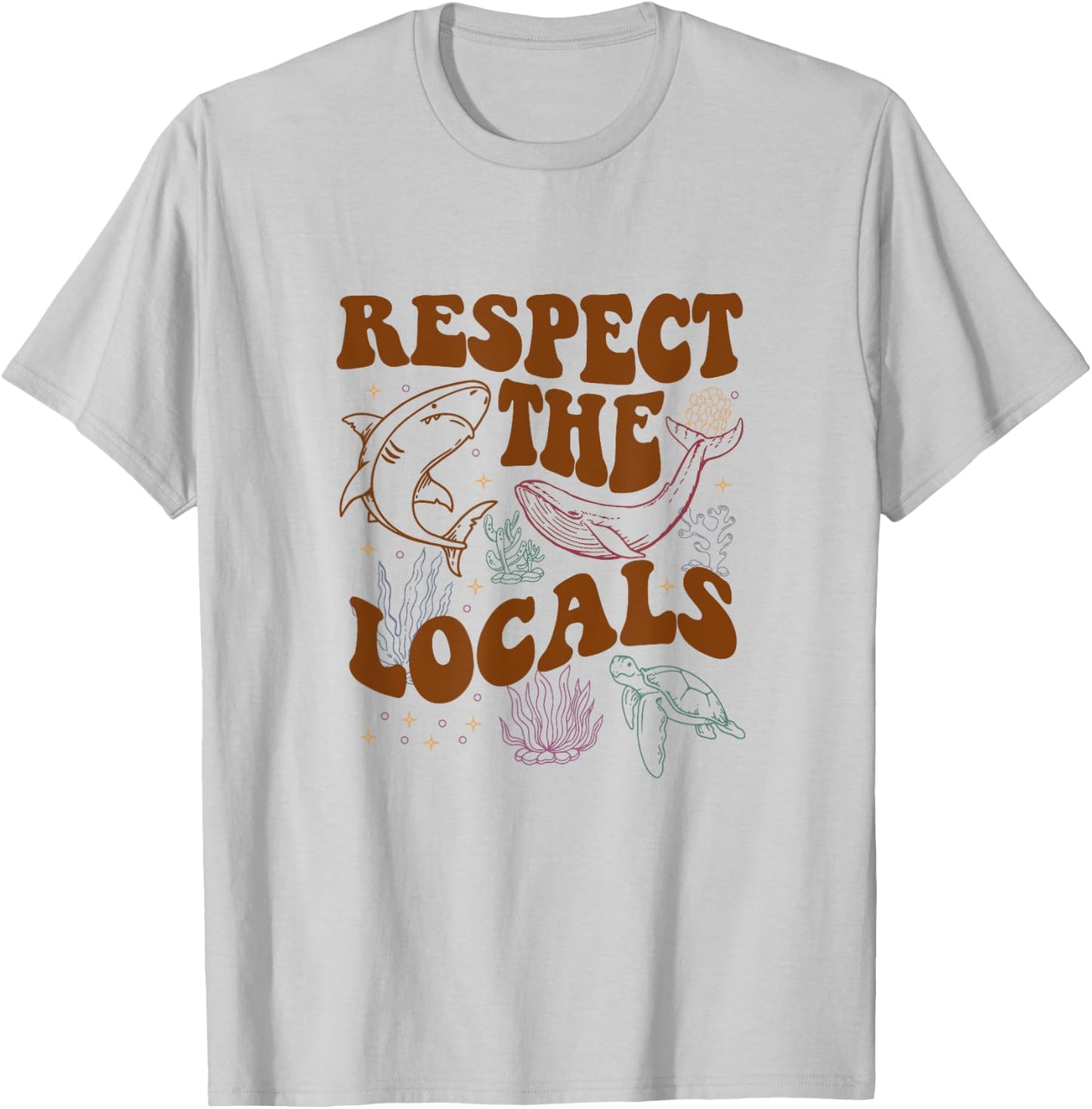 Respect The Locals Protect The Shark Save Our Oceans Retro T-Shirt - T-Shirt | Ash