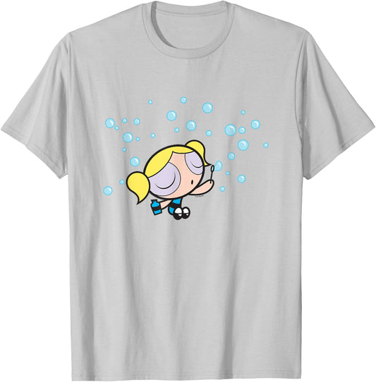 The Powerpuff Girls Bubbles Blowing Bubbles Cute Shot T-Shirt - T-Shirt | Ash