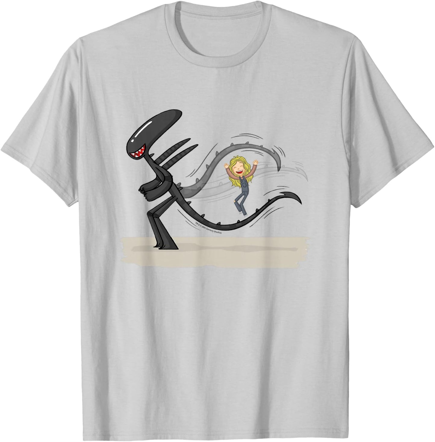 Aliens Cute Animated Xenomorph Jump Tail Big Chest Logo T-Shirt - T-Shirt | Ash