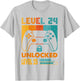 Funny Level 24 Unlocked Video Gamer 24 Years Old 24 Birthday T-Shirt - T-Shirt | Ash