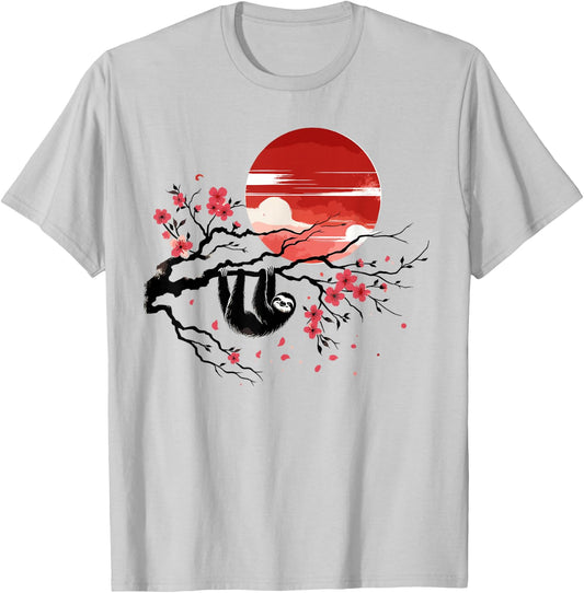 Kawaii Anime Japanese Art Sakura Men Women Kids Funny Sloth T-Shirt - T-Shirt | Ash