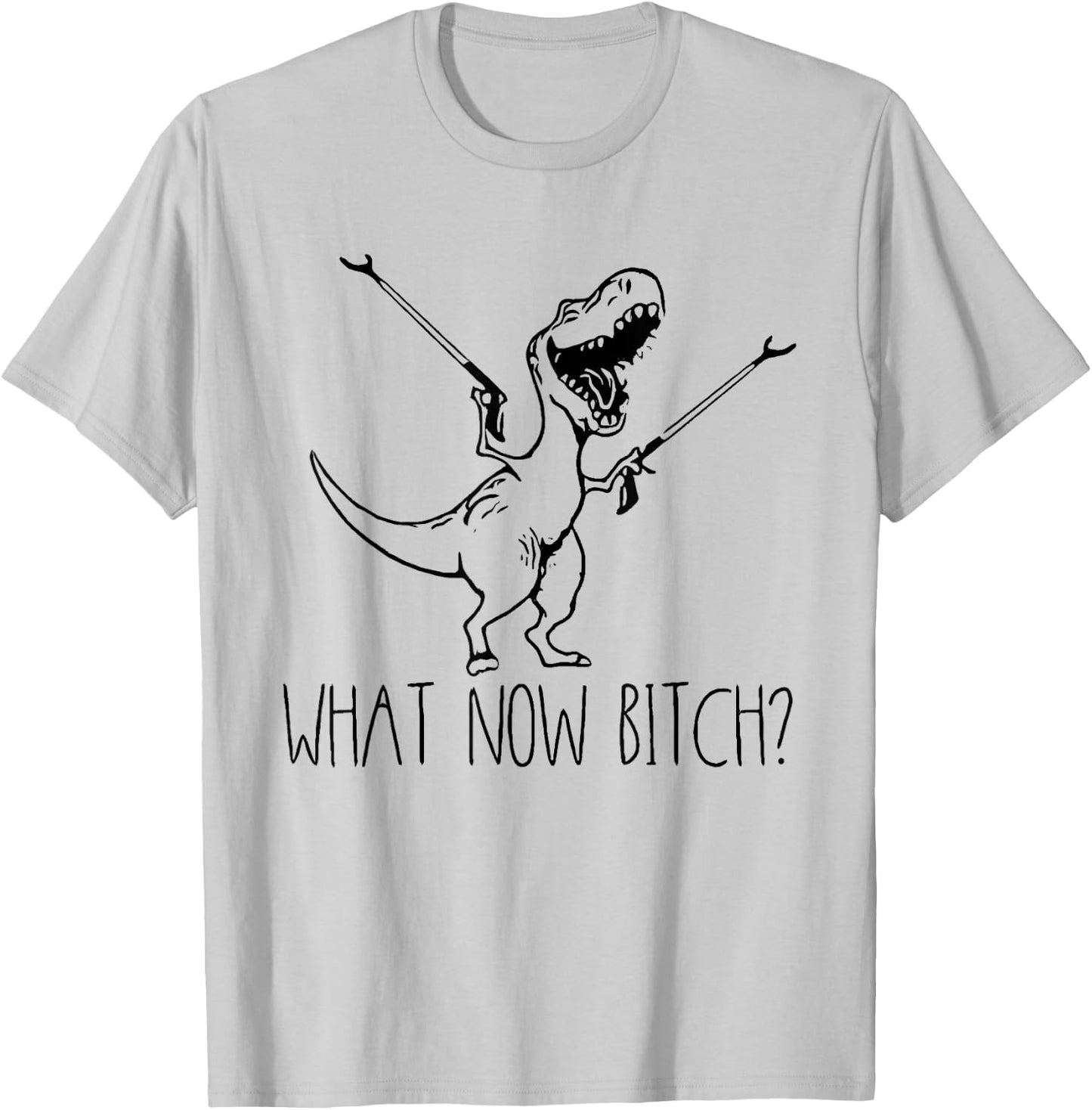 What Now Bich Funny T Rex Dinosaur Saying Quote Men Women T-Shirt - T-Shirt | Ash