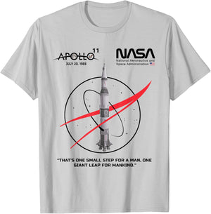 NASA Apollo 11 Mission Saturn V Rocket Worm Logo T-Shirt - T-Shirt | Ash