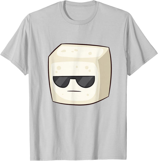 Tofu With Sunglasses Vegan Vegetarian Cute Cartoon Tofu T-Shirt - T-Shirt | Ash