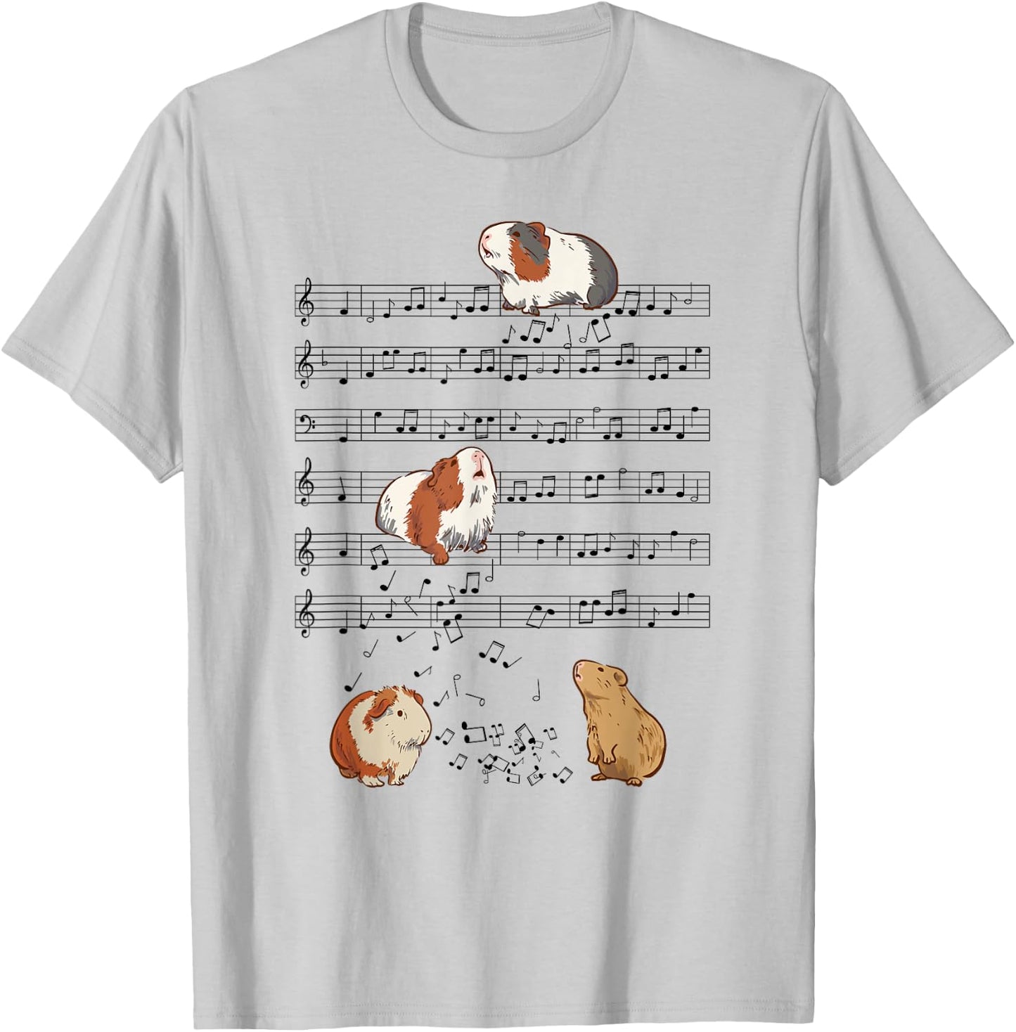 Cute Guinea Pig Playing Music Note Clef Musician Art T-Shirt - T-Shirt | Ash