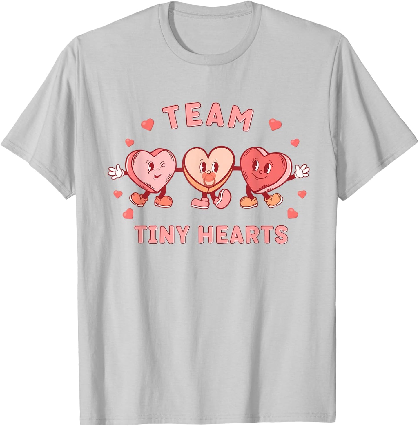 Retro Team Tiny Hearts Nurse Valentines Peds Cardiac Nurse T-Shirt - T-Shirt | Ash