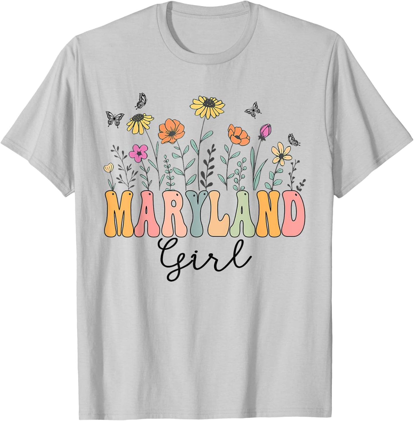 Maryland Girl Wildflower Groovy Maryland Lover T-Shirt - T-Shirt | Ash