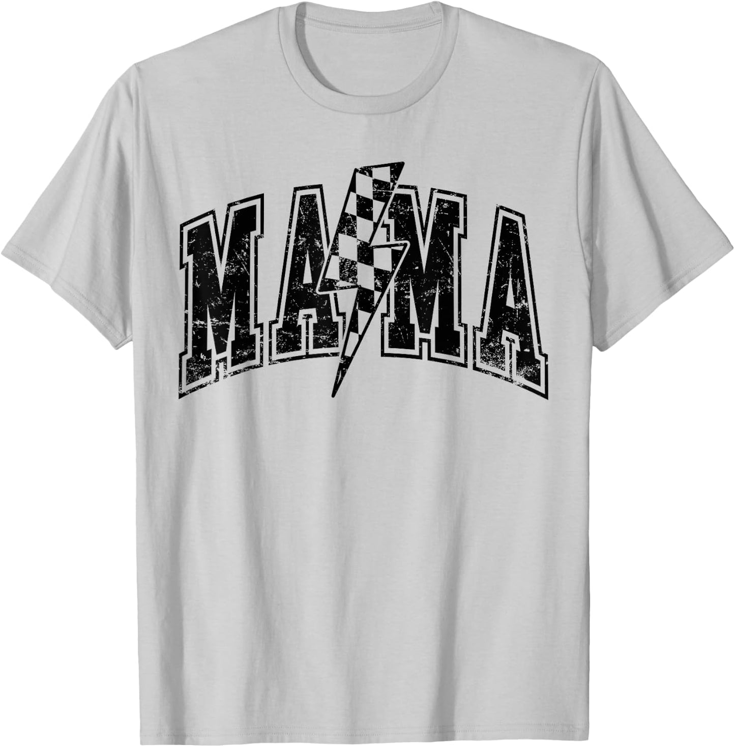 Mama Lightning Bolt Checkered Mother's Day Varsity For Mom T-Shirt - T-Shirt | Ash