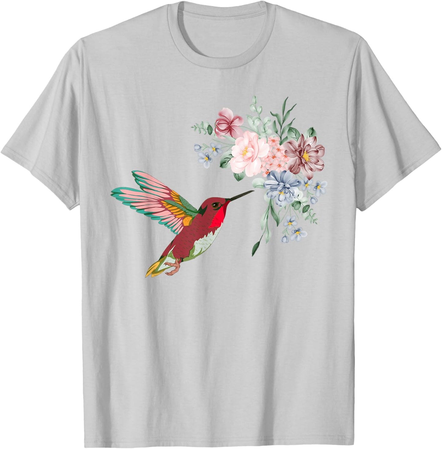 Pretty Bird Nature Animal Vintage Flowers Hummingbird T-Shirt - T-Shirt | Ash