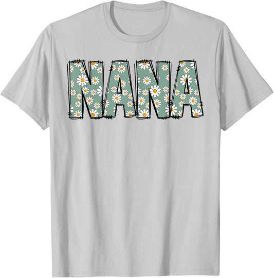Retro Nana Colorful Flowers Groovy Daisy Flower T-Shirt - T-Shirt | Ash