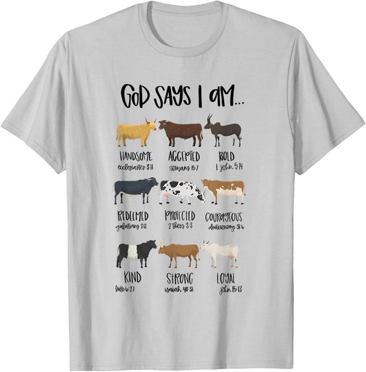 God Says I Am Heifer Cow Christian Bible Verse Religious T-Shirt - T-Shirt | Ash