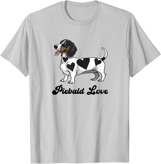 Funny Girls Heart Love Piebald Love Dachshund Lover T-Shirt - T-Shirt | Ash