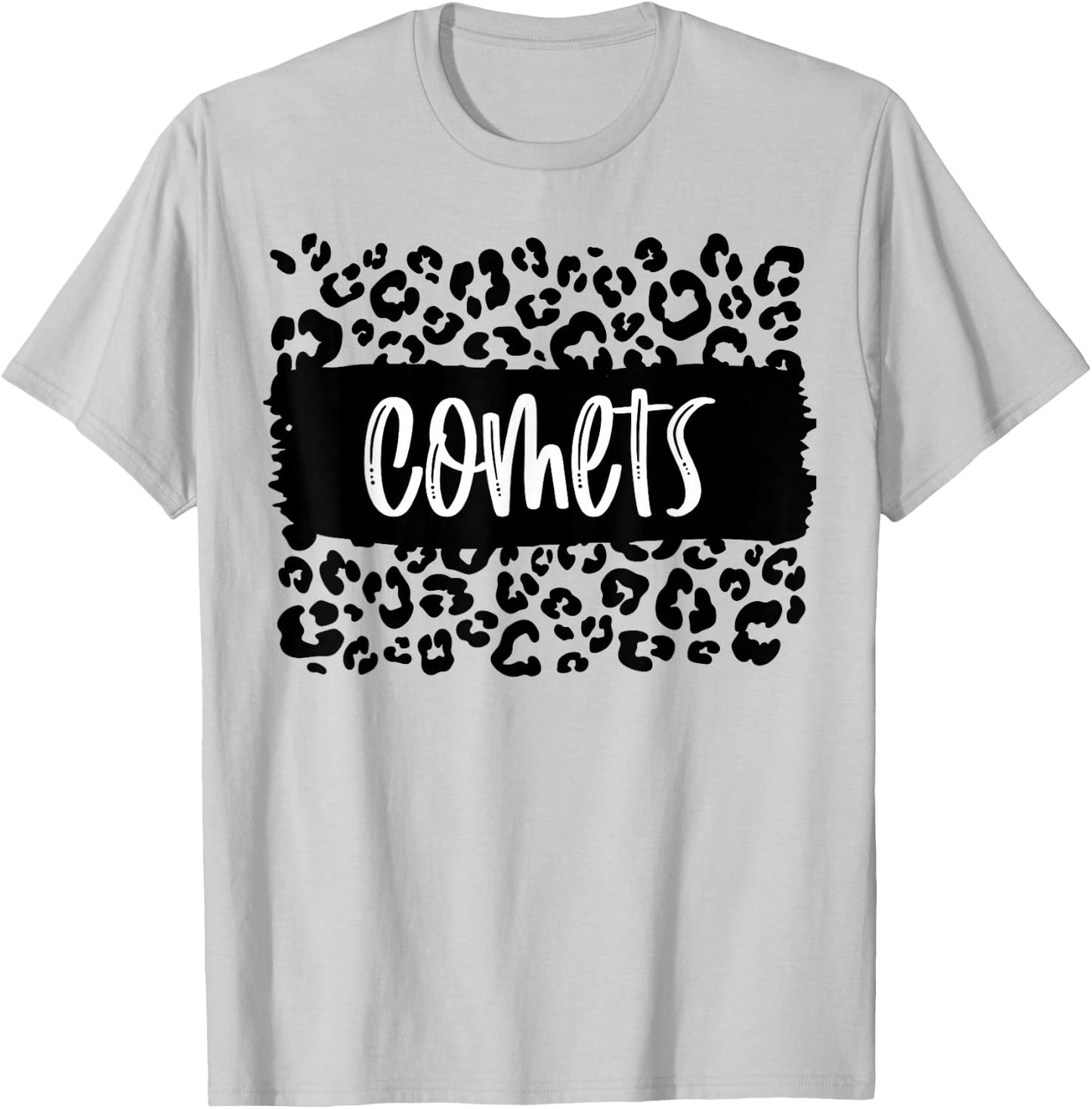 Comets Team Mascot School Spirit Game Night Leopard Print T-Shirt - T-Shirt | Ash