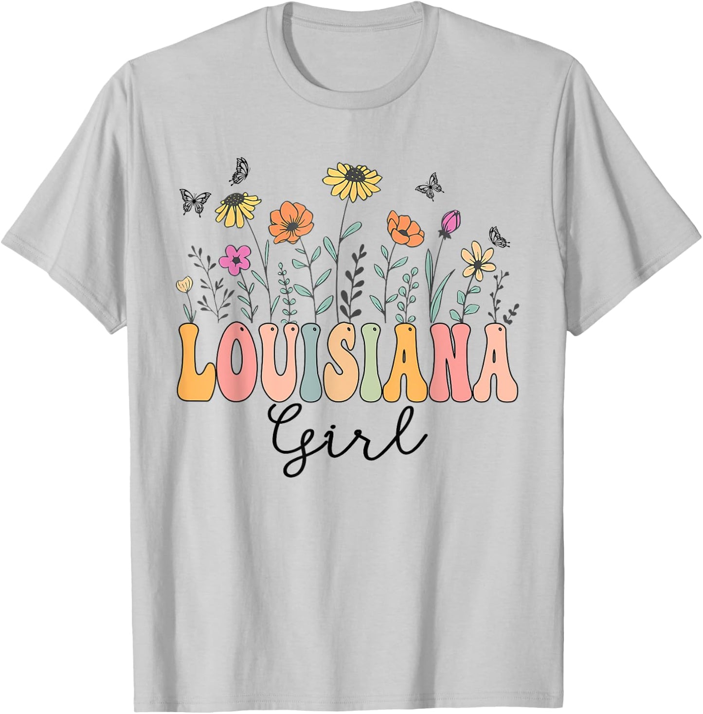 Louisiana Girl Wildflower Groovy Louisiana Lover T-Shirt - T-Shirt | Ash