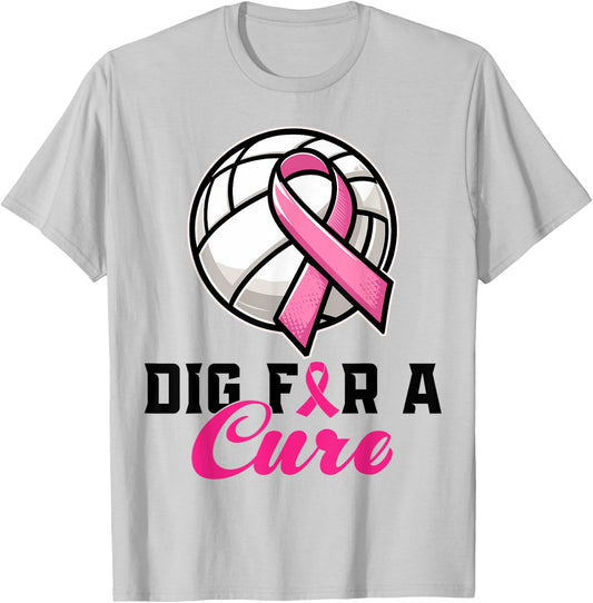 Dig For A Cure Breast Cancer Awareness Volleyball Pink T-Shirt - T-Shirt | Ash