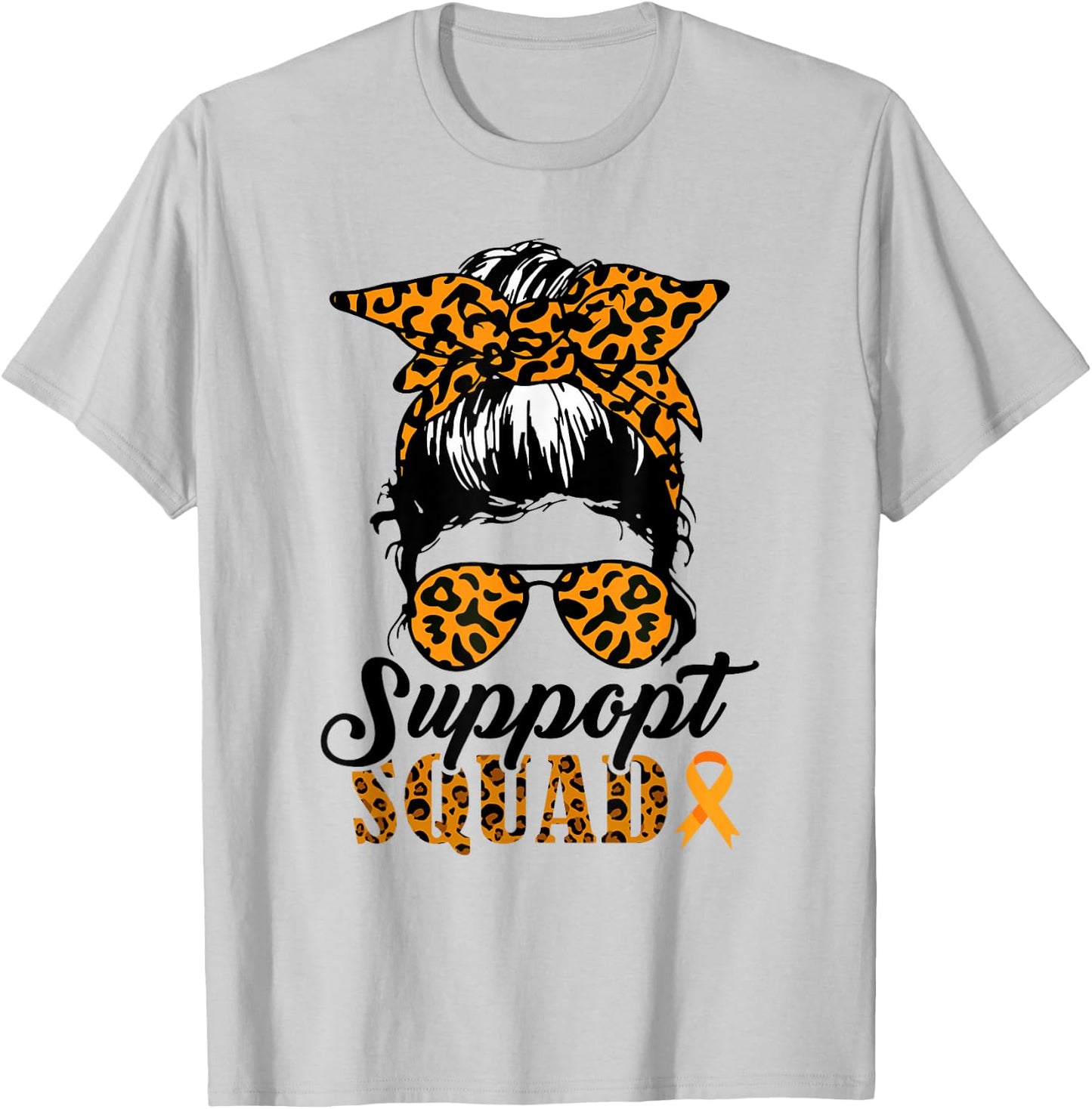Support Squad Messy Bun Orange Warrior MS Multiple Sclerosis T-Shirt - T-Shirt | Ash