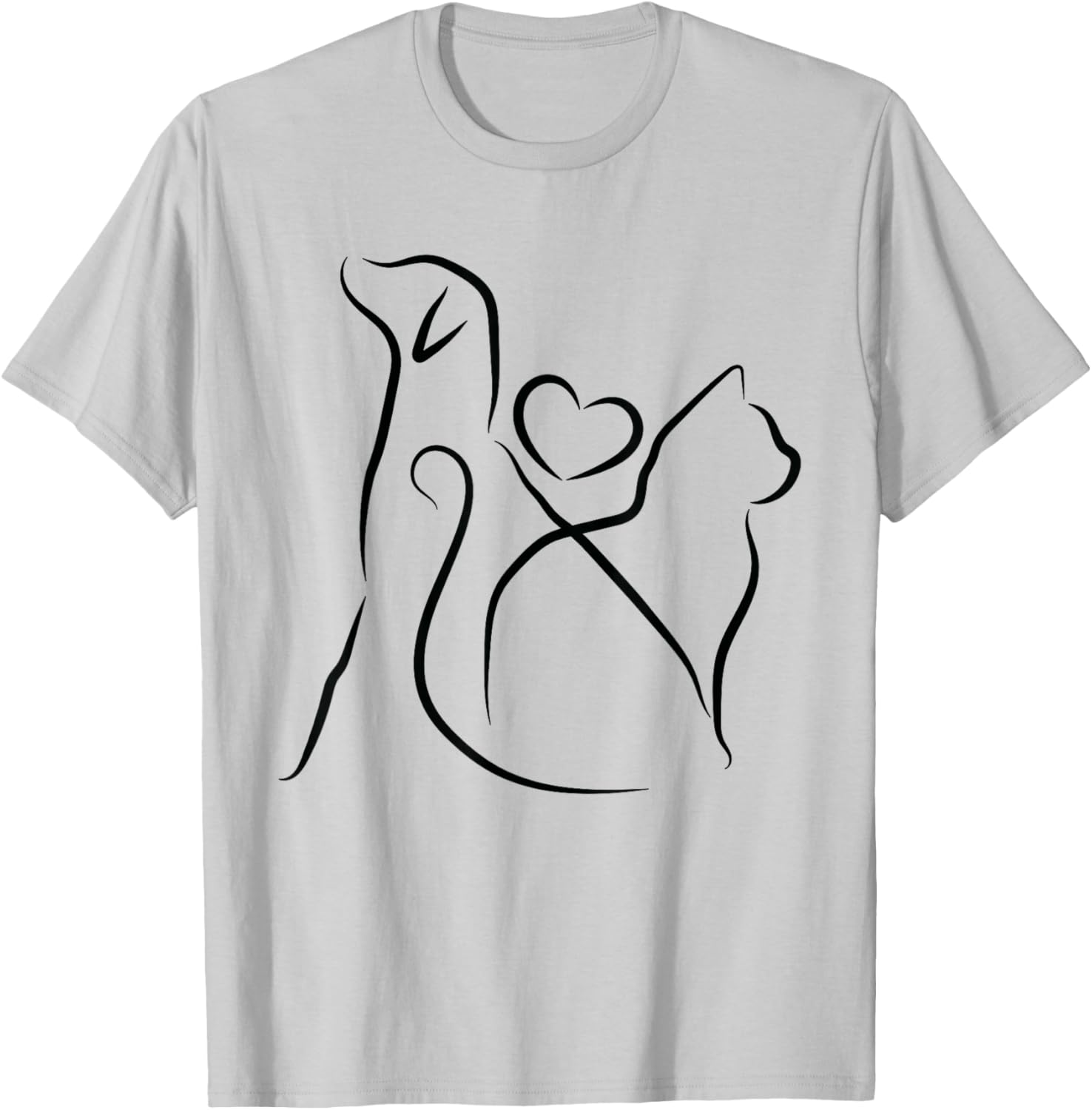 Dog Puppy and Baby Cat Heart - Animal Dog & Cat Heart T-Shirt - T-Shirt | Ash
