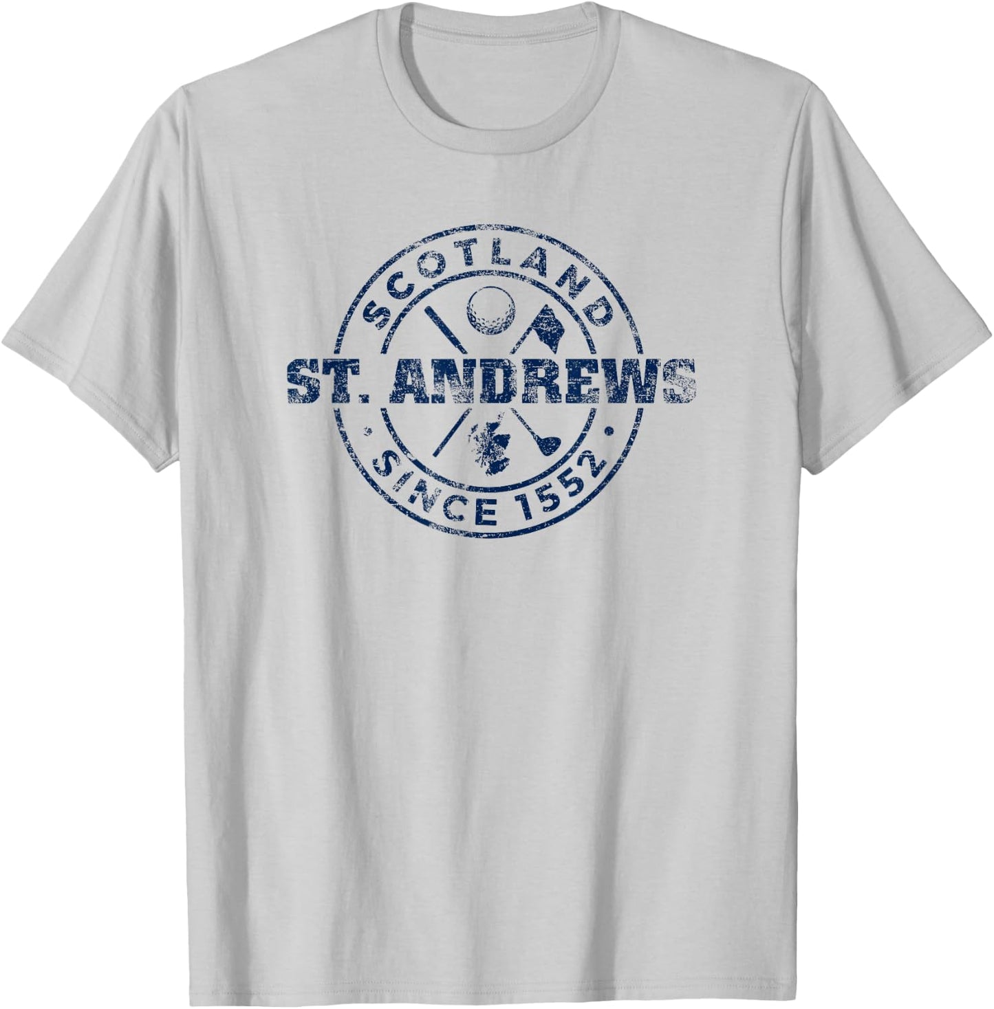 St. Andrews Scotland Golf 1552 Navy Imprint Distressed T-Shirt - T-Shirt | Ash