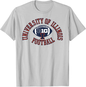 Elite Authentics -Adults & Kids Grey Illinois Fighting Illini Big 10 Football T-Shirt - T-Shirt | Ash