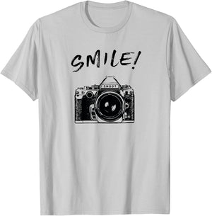 Cool SMILE Camera t shirt women kid photographers T-Shirt - T-Shirt | Ash