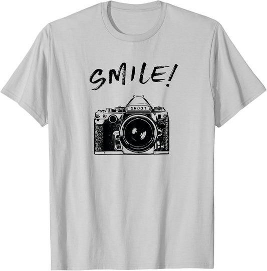 Cool SMILE Camera t shirt women kid photographers T-Shirt - T-Shirt | Ash