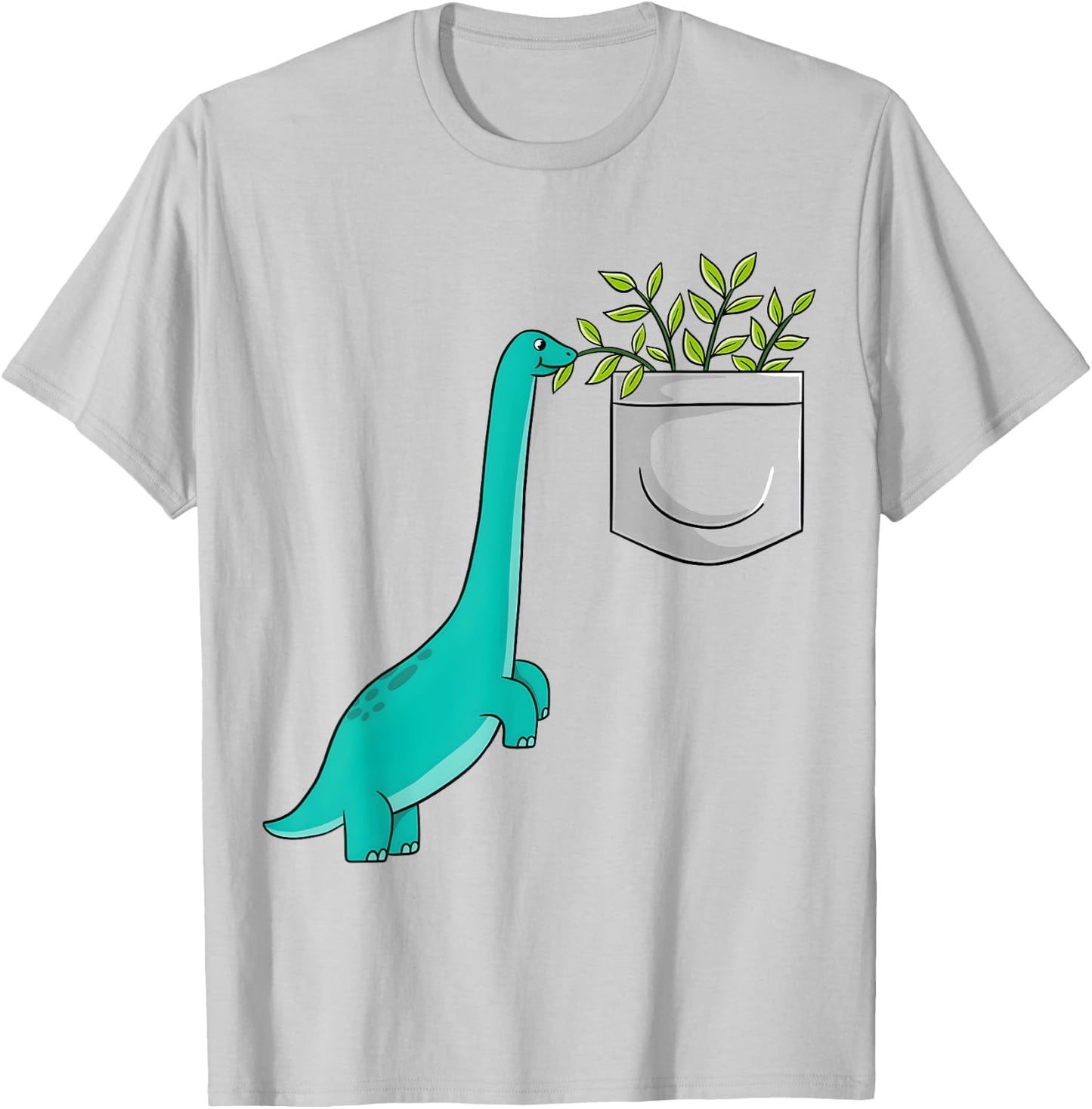 Cute Dinosaur Plants In Pocket Funny Pocket Dinosaur T-Shirt - T-Shirt | Ash