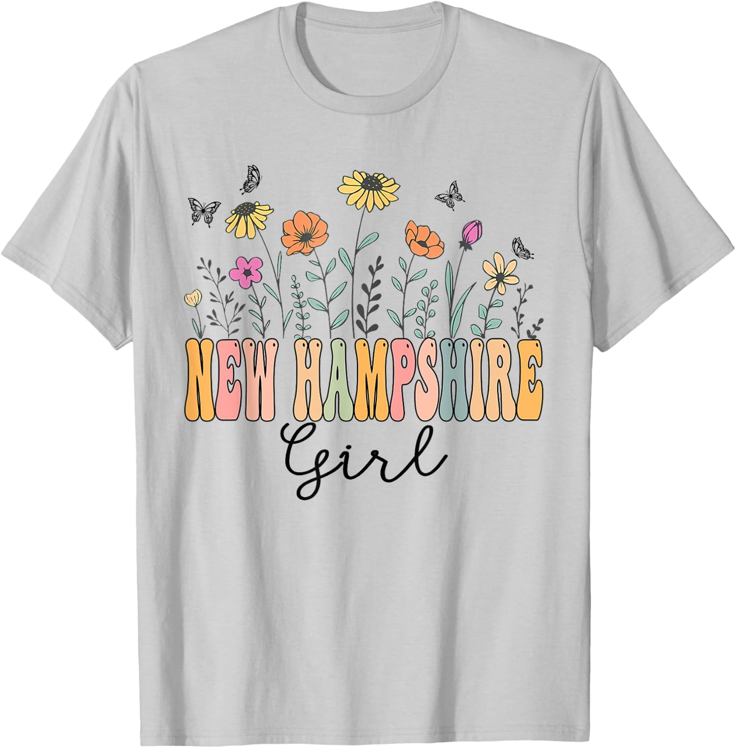 New Hampshire Girl Wildflower Groovy New Hampshire Lover T-Shirt - T-Shirt | Ash