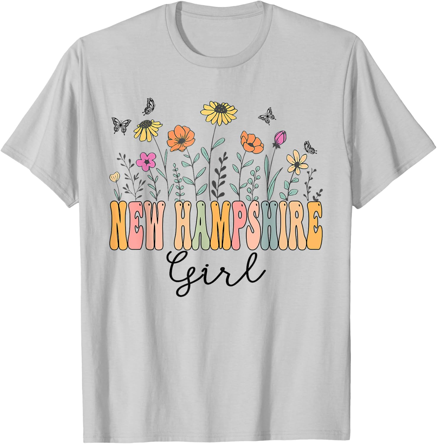 New Hampshire Girl Wildflower Groovy New Hampshire Lover T-Shirt - T-Shirt | Ash