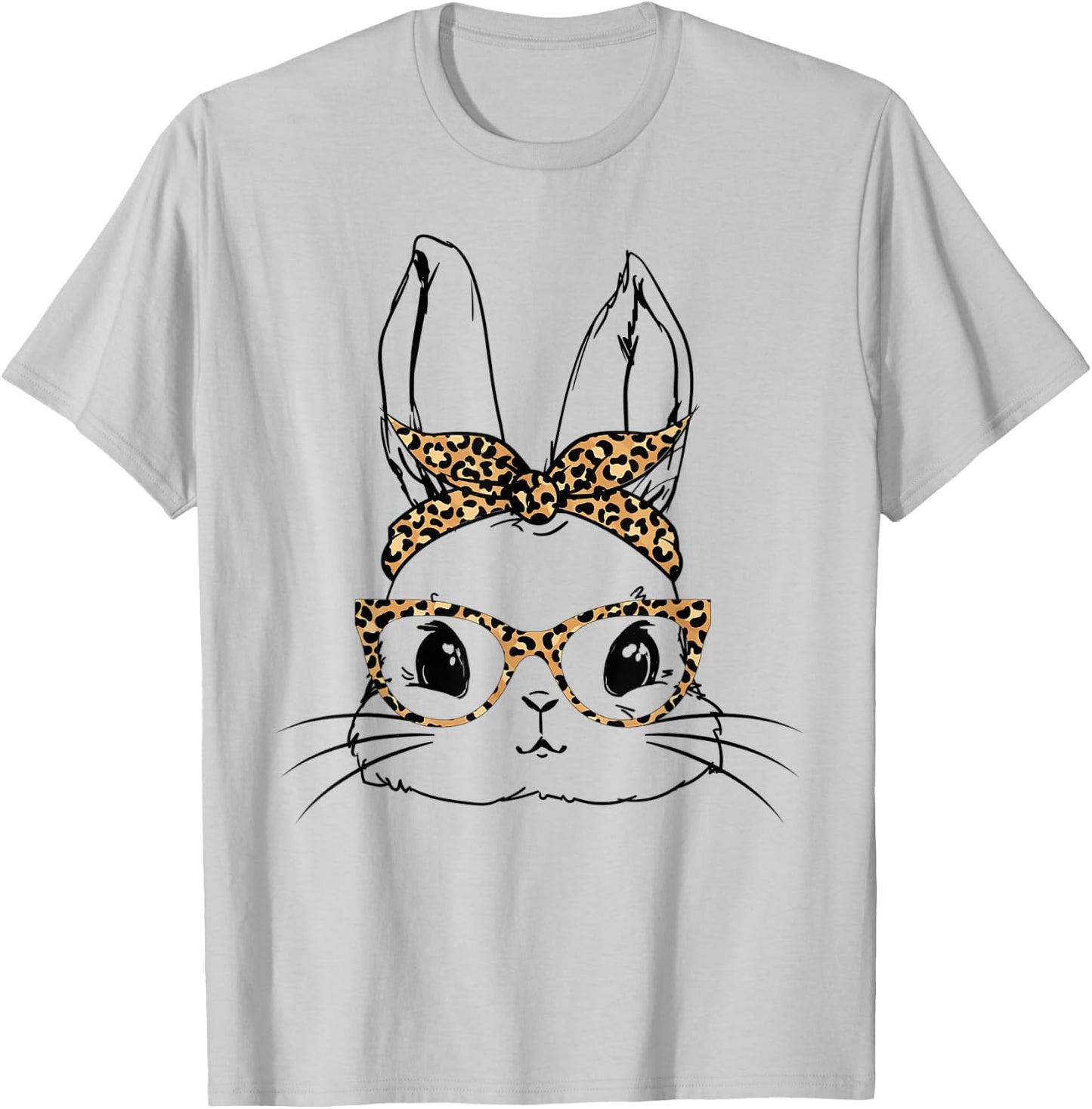 Cute Bunny With Bandana Leopard Glasses Easter Day T-Shirt - T-Shirt | Ash
