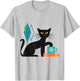 Cat Midcentury With Book and Coffee Atomic Age Mid Century T-Shirt - T-Shirt | Ash